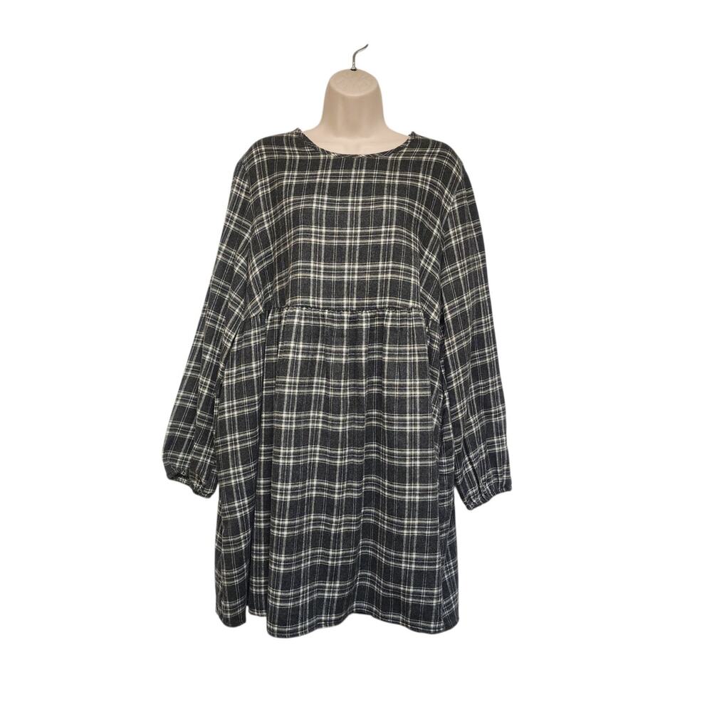 Wild Fable Women's Black/White Plaid Round Neck Balloon Sleeves A-Dress Size XL